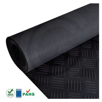Checker tranenplaat rubber loper | zwart | 3 mm | 1.40 breed | rol 10 meter