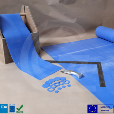 Siliconen plaatrubber blauw | 60 Shore | Met talk |1,2 mtr breed | 4 mm dik | Per meter