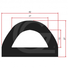 EPDM rubber D-Fender | breedte 42 mm | hoogte 27 mm | Per Meter