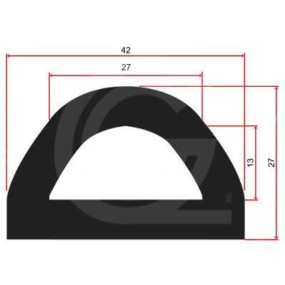 EPDM rubber Fender Profile | Width 42 mm | Hight 27 mm | Per Meter