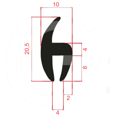 H-profile | 20,5 x 10 x 8 x 4 mm | Per meter