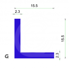 Silikon Gummi Winkelprofil | Blau | 15,5 x 15,5 x 2,3 mm | pro meter