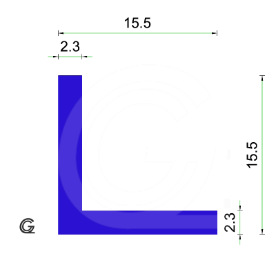 Silicone Rubber L-profile | Blue | 15,5 x 15,5 x 2,3 mm | per meter