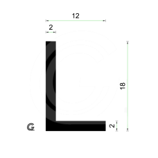 EPDM Rubber Hoekprofiel | 18 x 12 x 2 mm | per meter EPDM Rubber Hoekprofiel | 18 x 12 x 2 mm | per meter