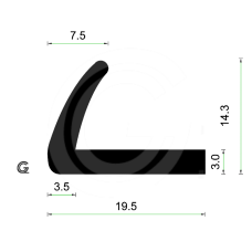 EPDM Rubber Hoekprofiel | 19,5 x 14,3 x 7,5 mm | per meter EPDM Rubber Hoekprofiel | 19,5 x 14,3 x 7,5 mm | per meter
