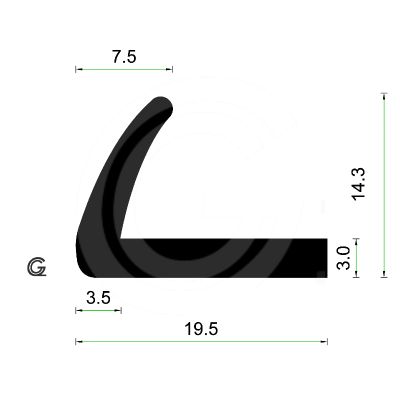 EPDM Rubber Hoekprofiel | 19,5 x 14,3 x 7,5 mm | per meter EPDM Rubber Hoekprofiel | 19,5 x 14,3 x 7,5 mm | per meter