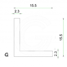 Silicone Rubber L-profile | White | 15,5 x 15,5 x 2,3 mm | per meter