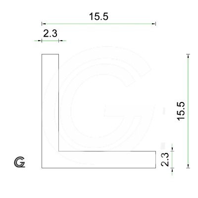 Silicone Rubber L-profile | White | 15,5 x 15,5 x 2,3 mm | per meter