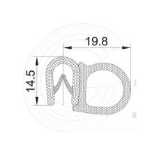 Door seal | PVC | sponge rubber tube side | black | 14,5 x 19,8 mm | per meter