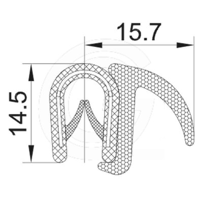 Door seal | EPDM | sponge rubber flap | black | 14,5 x 15,7 mm | roll 50 meters