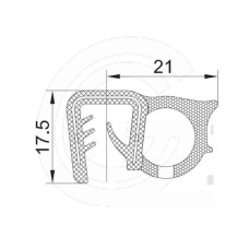 Door seal | EPDM | sponge rubber tube side | black | 17,5 x 21 mm | per meter