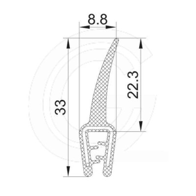 Door seal | EPDM | solid rubber flap | black | 33 x 8,8 mm | roll 50 meters