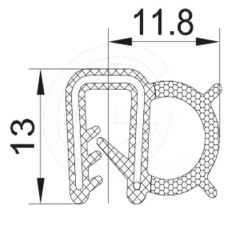 Door seal profile | EPDM | sponge rubber tube side | black | 13 x 11,8 mm | per meter