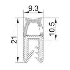 Door seal | EPDM | sponge rubber tube on top | black | 21 x 9,3 mm | roll 50 meters
