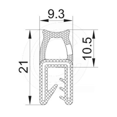 Door seal | EPDM | sponge rubber tube top | black | 21 x 9,3 mm | per meter