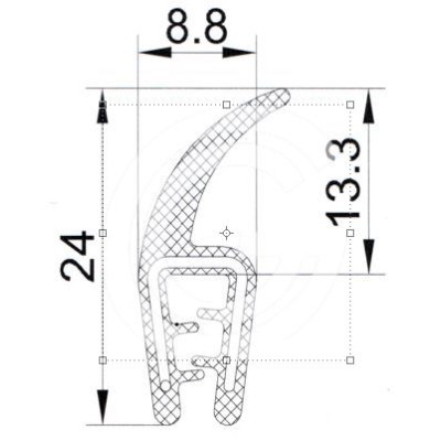 Door seal | EPDM | sponge rubber flap | black | 24 x 8,8 mm | roll 50 meters