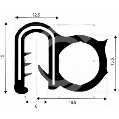 Door seal | EPDM | sponge rubber tube side | black | 19 x 12,5 mm | roll 50 meter