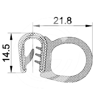Door seal | PVC | sponge rubber tube side | black | 14,5 x 21,8 mm | roll 50 meters