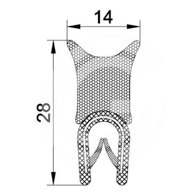 Door seal | PVC | sponge rubber ridge | black | 28 x 14 mm | roll 50 meters