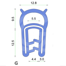 Siliconen klemprofiel met kraal | blauw | FDA keur | 22 x 12,8 mm | klem 1,0 - 3,0 mm | per meter