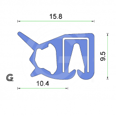 Silicone edge protection profile with bulb | blue | FDA approved | 15,8 x 9,5 mm | clamping range 2,0 - 2,5 mm | per meter