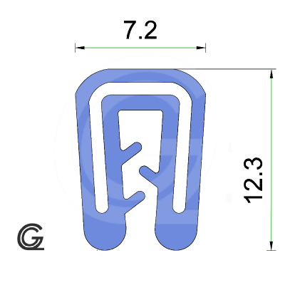 Siliconen kantafwerkprofiel | blauw | FDA keur | 7,2 x 10 mm | klem 1,0 - 2,0 mm | rol 50 meter