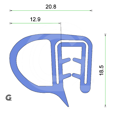 Siliconen klemprofiel met kraal | blauw | FDA keur | 20 x 18,5 mm | klem 2,0 - 4,0 mm | per meter