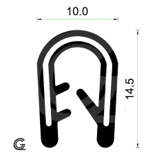 Silicone edge protection profile | black | FDA approved | 10 x 14,5 mm | clamp 3,0 - 4,0 mm | per meter