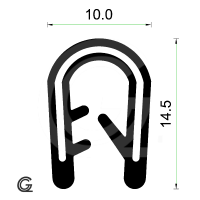 Siliconen kantafwerkprofiel | zwart | FDA keur | 10 x 14,5 mm | klem 3,0 - 4,0 mm | per meter