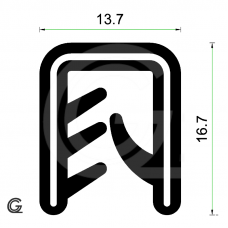 Silicone edge protection profile | black | FDA approved | 13,7 x 16,7 mm | clamping range 2,5 - 5,0 mm | per meter