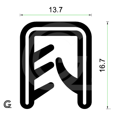 Siliconen kantafwerkprofiel | zwart | FDA keur | 13,7 x 16,7 mm | klem 2,5 - 5,0 mm | rol 50 meter