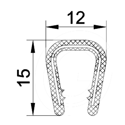 Door seal profile | PVC | black | 15 x 12 mm | roll 100 meters