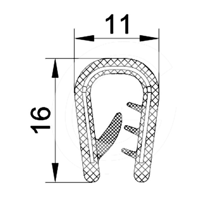 Door seal profile | PVC | black | 16 x 11 mm | roll 100 meters