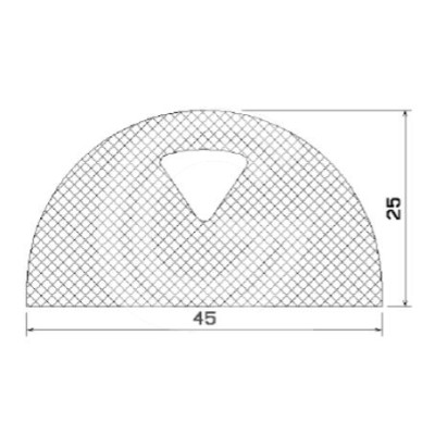 D-Profil | Moosgummi mit Haut | Schwarz | 45 x 25 mm | Rolle 25 meter