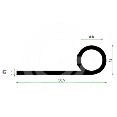 EPDM Rubber Kraal P Profiel | 36 x 12 mm | Per Meter EPDM Rubber Kraal P Profiel | 36 x 12 mm | Per Meter