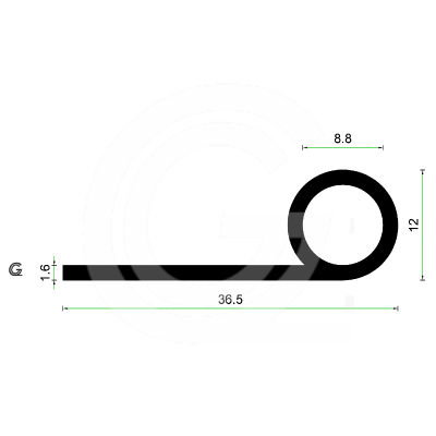 EPDM Rubber Kraal P Profiel | 36 x 12 mm | Rol 50 meter | Op haspel EPDM Rubber Kraal P Profiel | 36 x 12 mm | Rol 50 meter | Op haspel