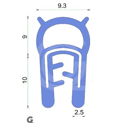 Siliconen klemprofiel met kraal | blauw | FDA keur | 19 x 9,3 mm | klem 0,5 - 2,0 mm | per meter