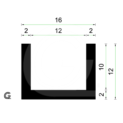 Rubber U Profiel| binnenmaat 12 mm | hoogte 12 mm | dikte 2 mm | rol 50 meter
