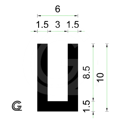 Rubber U Profiel | binnenmaat 3 mm | hoogte 10 mm | dikte 1,5 mm | rol 50 meter