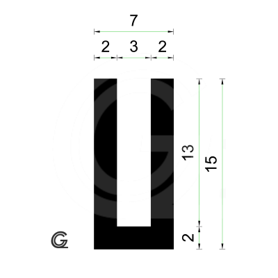 Rubber U Profile | inside size 3 mm | height 15 mm | thickness 2 mm | roll 50 meter
