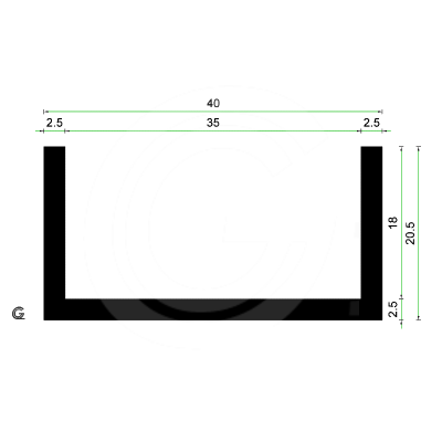 Rubber U Profiel| binnenmaat 35 mm | hoogte 20,5 mm | dikte 2,5 mm | rol 25 meter