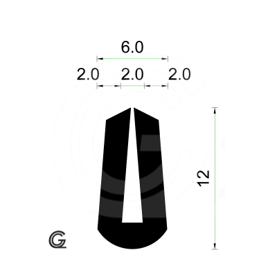 Rubber U Profiel | V-Salt |  binnenmaat 2 mm | hoogte 12 mm | dikte 2 mm | rol 50 meter