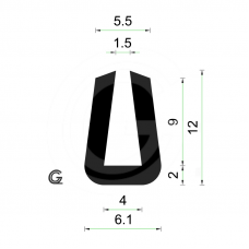 Rubber U Profile | inside size 4 mm | height 12 mm | thickness 2 mm | Per Meter