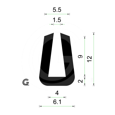 Rubber U Profiel | V-salt | binnenmaat 4 mm | hoogte 12 mm | dikte 2 mm | Per Meter