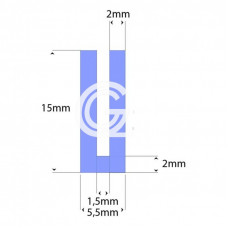 Silicone U Profile Blue | inner size 1,5 mm | height 15 mm | thickness 2 mm | Per meter