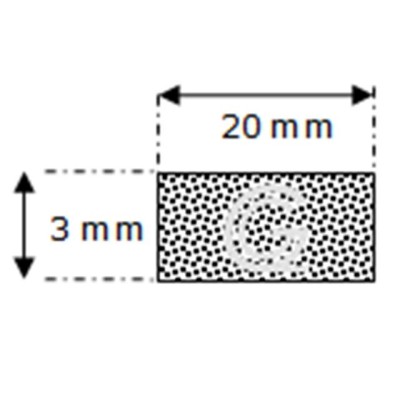 Rectangular sponge rubber cord | 3 x 20 mm| per meter Rectangular sponge rubber cord | 3 x 20 mm| per meter
