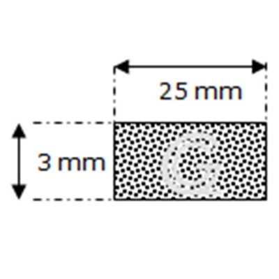 Rectangular sponge rubber cord | 3 x 25 mm| per meter Rectangular sponge rubber cord | 3 x 25 mm| per meter