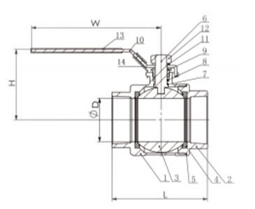 cross section ball valve 2-pieces